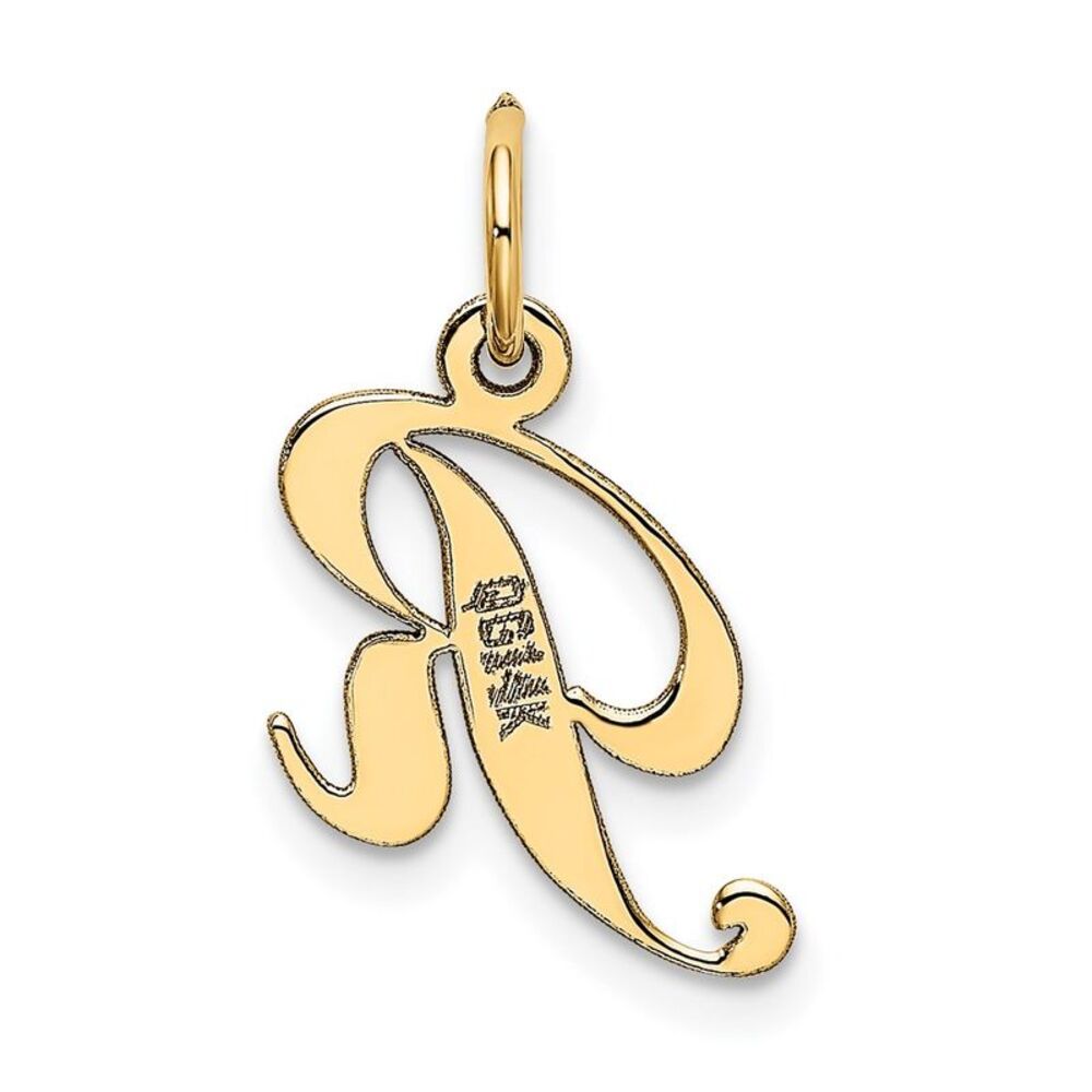 14k Yellow Gold, Ella Collection, Small Fancy Script Initial R Pendant - Picture 3 of 5